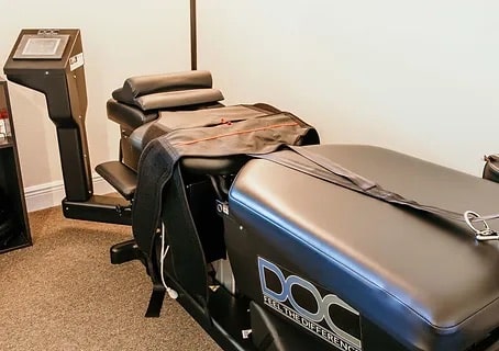 a treatment table in a chiropractic office