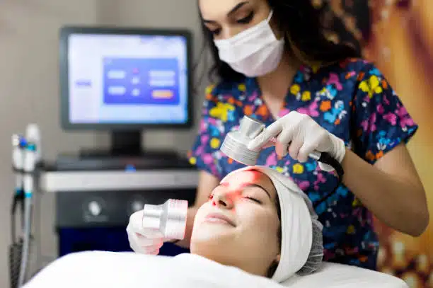 woman getting red light therapy from a female provider