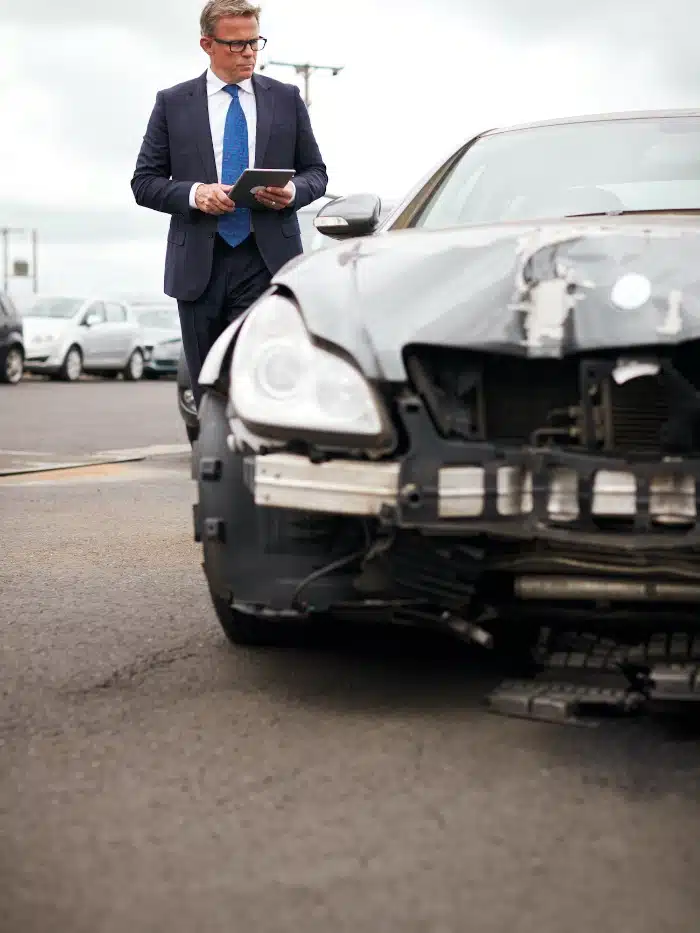 business man standing next to an expensive car